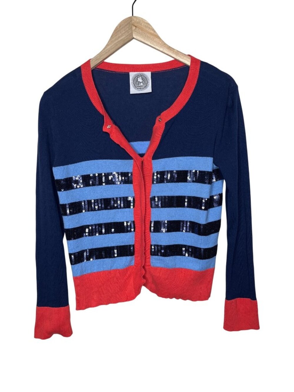 Happy Sheep Womens Sequin Striped Cardigan Cotton Sweater Small